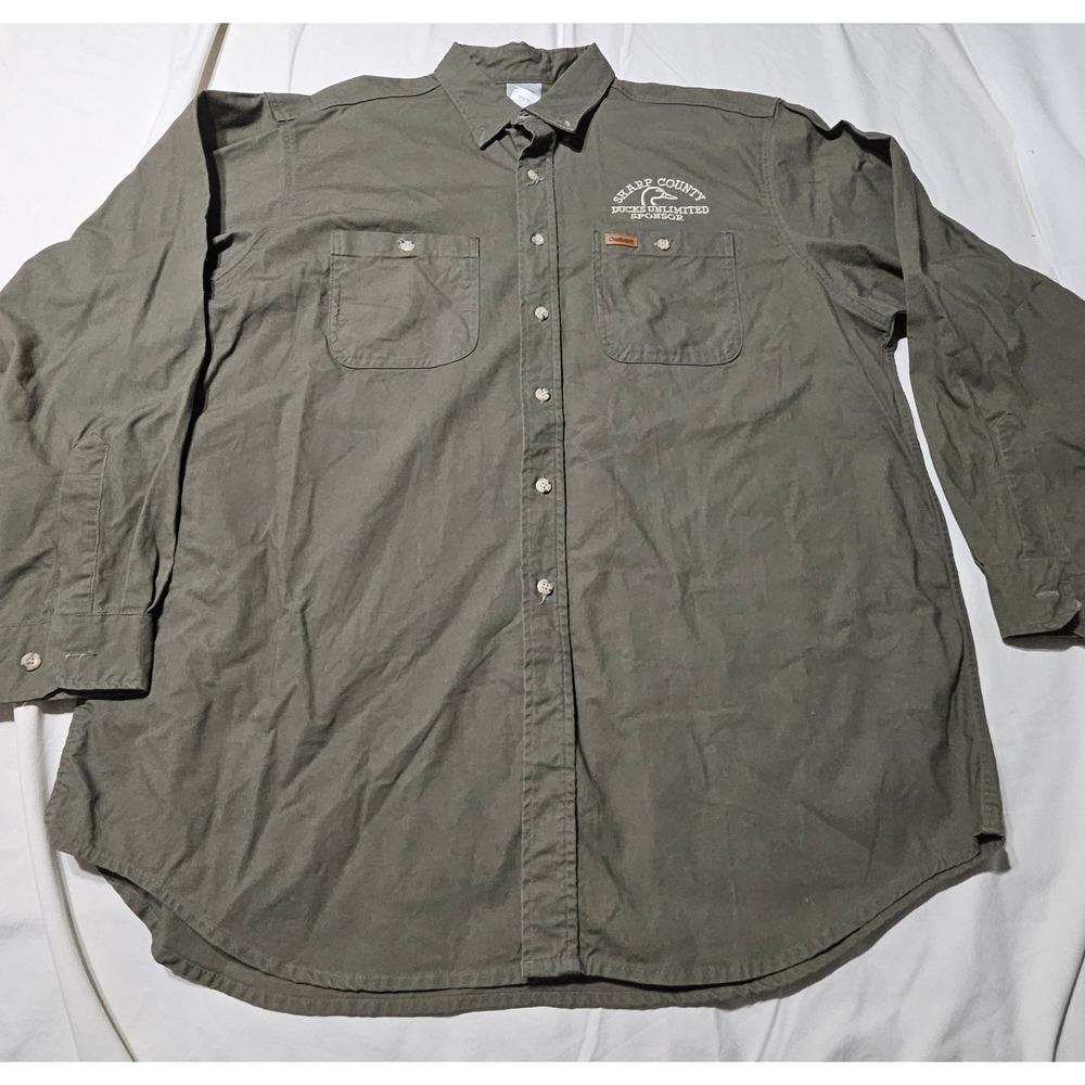 Carhartt Button Down Shirt Men XL Olive Ducks Unlimited Sponsor Workwear USA
